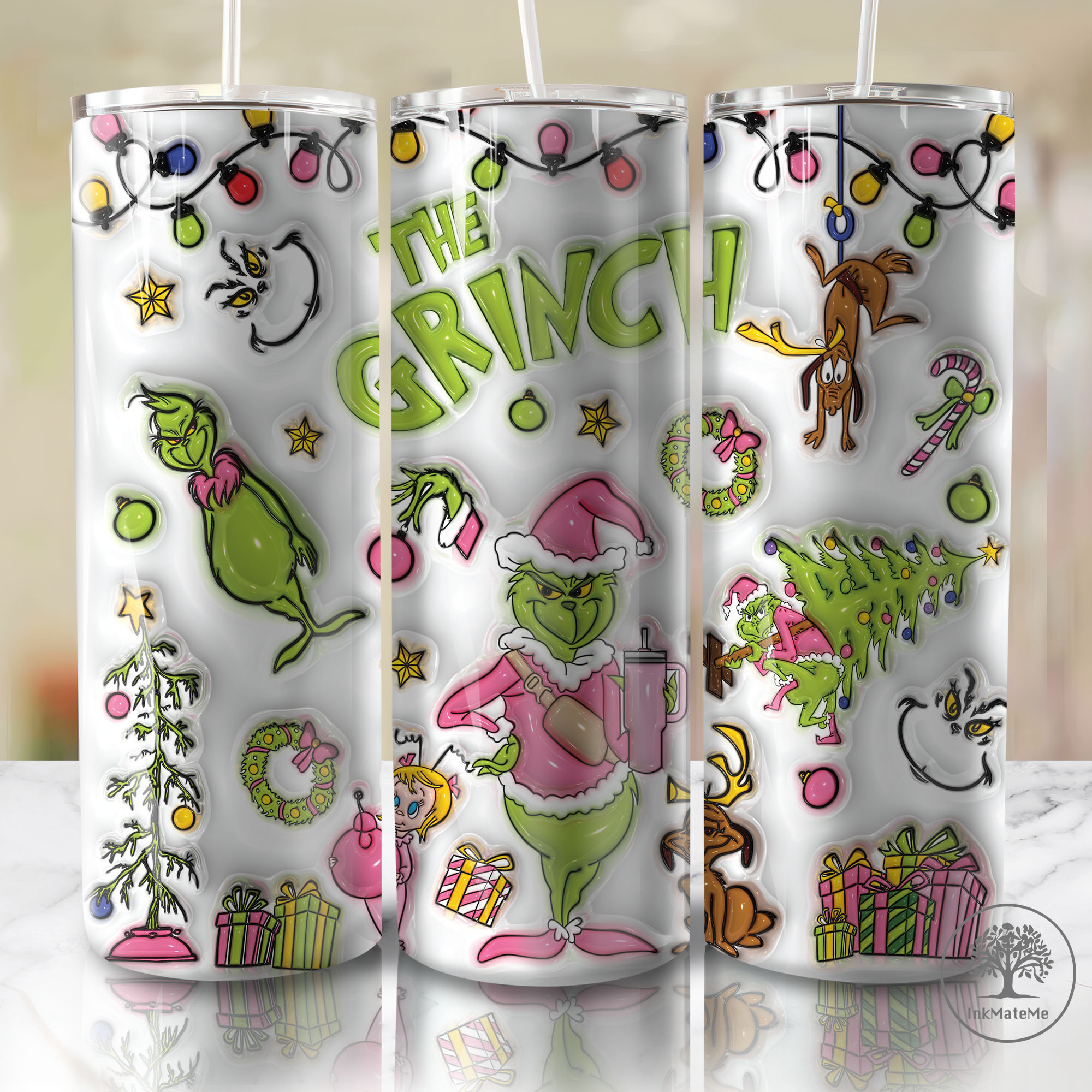 D Inflated Pink Christmas Oz Skinny Tumbler Png Christmas Lights