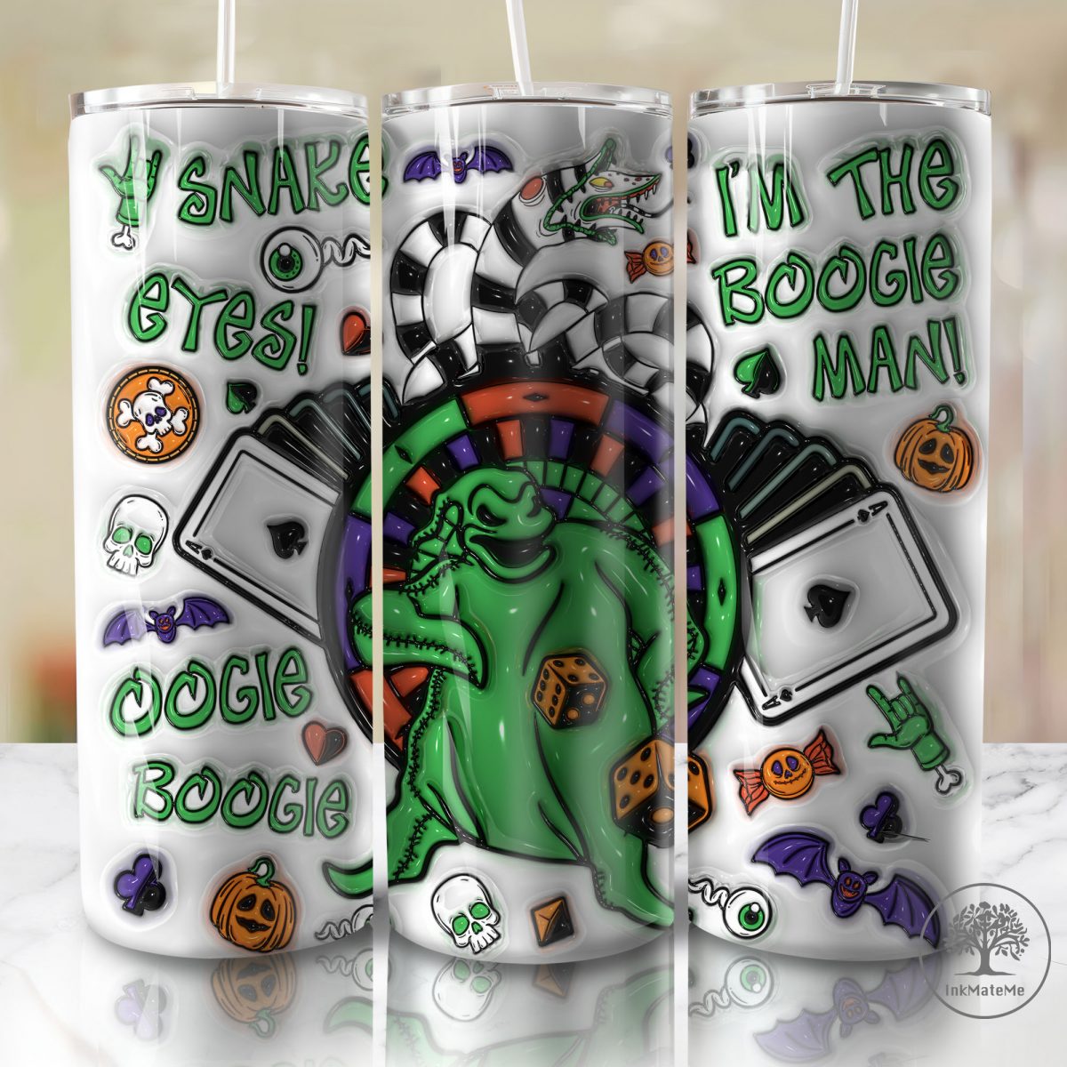 3D Inflated Horror Character Tumbler Wrap, 20oz Skinny Tumbler, Cartoon 3D Inflated, Spooky Vibes Png, Halloween Png, Halloween Tumbler Png