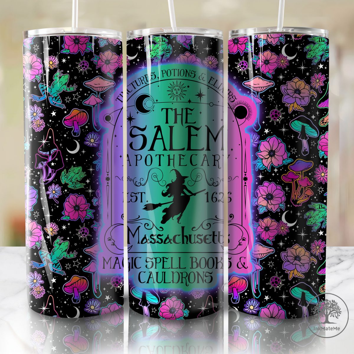 Neon Halloween 20oz Skinny Tumbler Png, Salem Massachusetts Png, Halloween Witch Tumbler Wrap Png, Salem 1692 They Missed One Tumbler 20oz