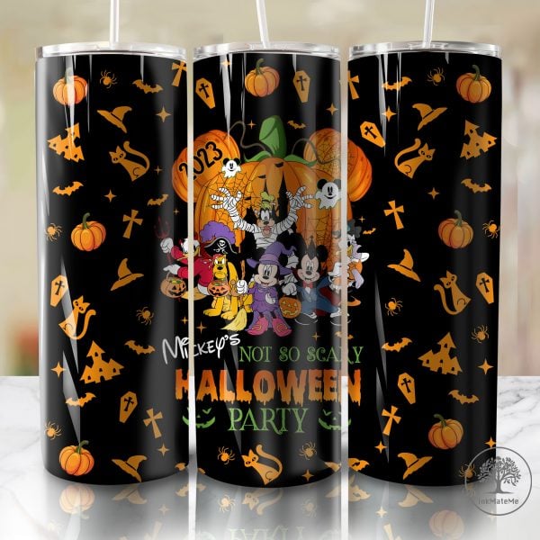 Not So Scary Halloween Party 20oz Skinny Tumbler Wrap Png, Halloween Party Png, Halloween Pumpkin Png, Mouse & Friends 20oz Tumbler Png