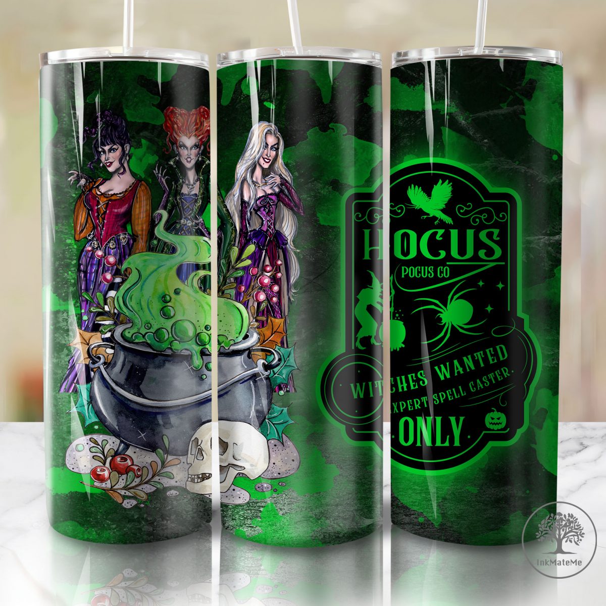 Witches Sisters 20oz Skinny Tumbler Png, Spooky Season, Halloween 20oz Tumbler Wrap Png, Halloween Sisters Tumbler Sublimation Design