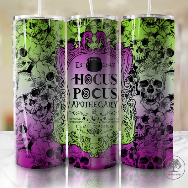 Witches Sisters 20 Oz Skinny Tumbler, Halloween Skeleton 20oz Tumbler Wrap, Trick Or Treat Png, Halloween Witch Png, Halloween Skull Png