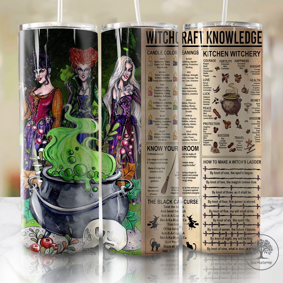 Witchcaft Knowledge 20oz Skinny Tumbler Wrap, Witches Sisters, Witch Squad, Spooky Season 20oz Tumbler,Halloween Sisters 20oz Skinny Tumbler