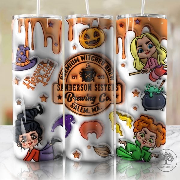 3D Inflated Halloween Witch 20oz Skinny Tumbler Wrap Png, Witches Sisters, Spooky Season 20oz Tumbler,Halloween Sisters 20oz Skinny Tumbler