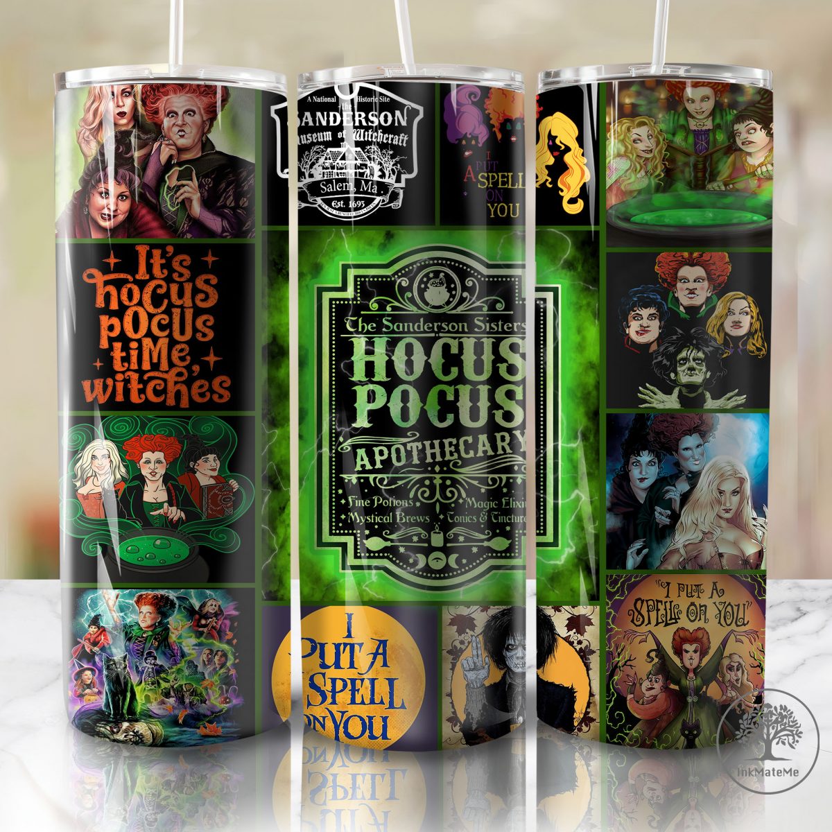 Witches Sisters 20 Oz Skinny Tumbler, Halloween Skeleton 20oz Tumbler Wrap, Trick Or Treat Png, Halloween Witch Png, Fall Png