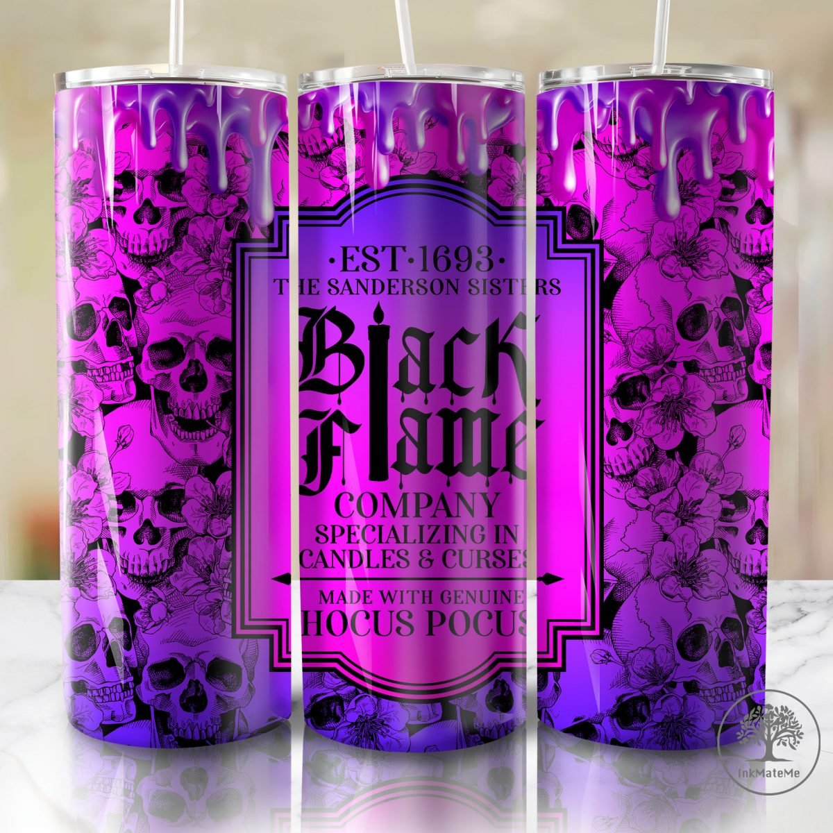 Black Flame Company 20oz Skinny Tumbler Wrap Png, Halloween Candles Curses 20oz Tumbler, Halloween Sisters,Witch Sisters,Halloween Witch Png