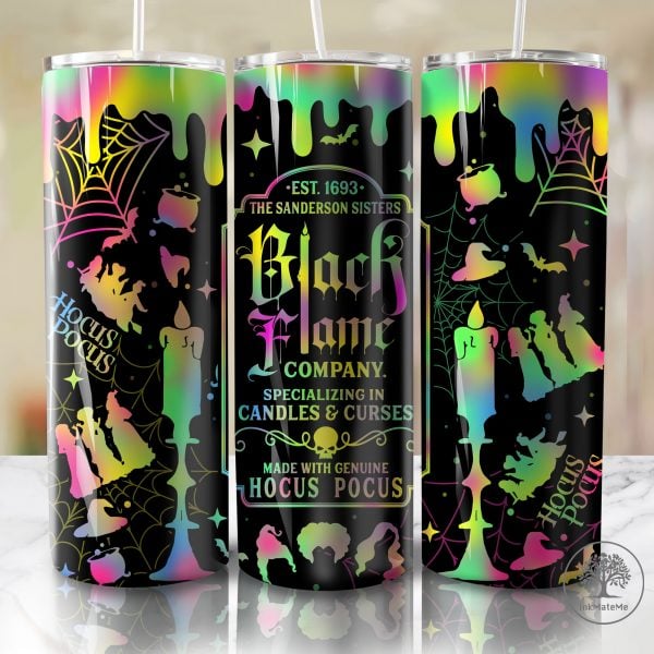 Black Flame Company 20oz Skinny Tumbler Wrap Png, Halloween Candles Curses 20oz Tumbler, Halloween Sisters,Witch Sisters,Halloween Witch Png