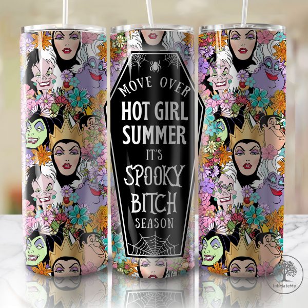 Move Over Hot Girl Summer It's Spooky B*tch Season 20oz Skinny Tumbler, Halloween 20oz Tumbler Wrap Png, Bad Girls, Villains Wicked Png