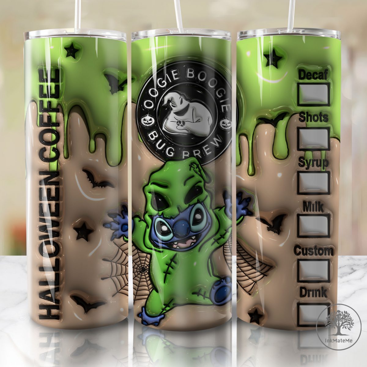 3D Inflated Halloween Horror 20oz Skinny Tumbler Wrap, Horror Fall Coffee 20oz Skinny Tumbler Png, Halloween Coffee 20oz Tumbler Png