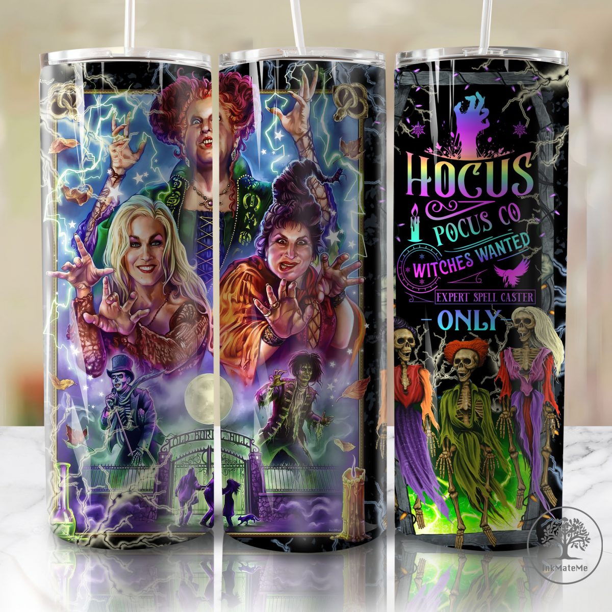 Witches Sisters 20 Oz Skinny Tumbler, Trick Or Treat Png, Halloween Witch Png, Fall Png, Halloween Skeleton 20oz Tumbler Wrap Png