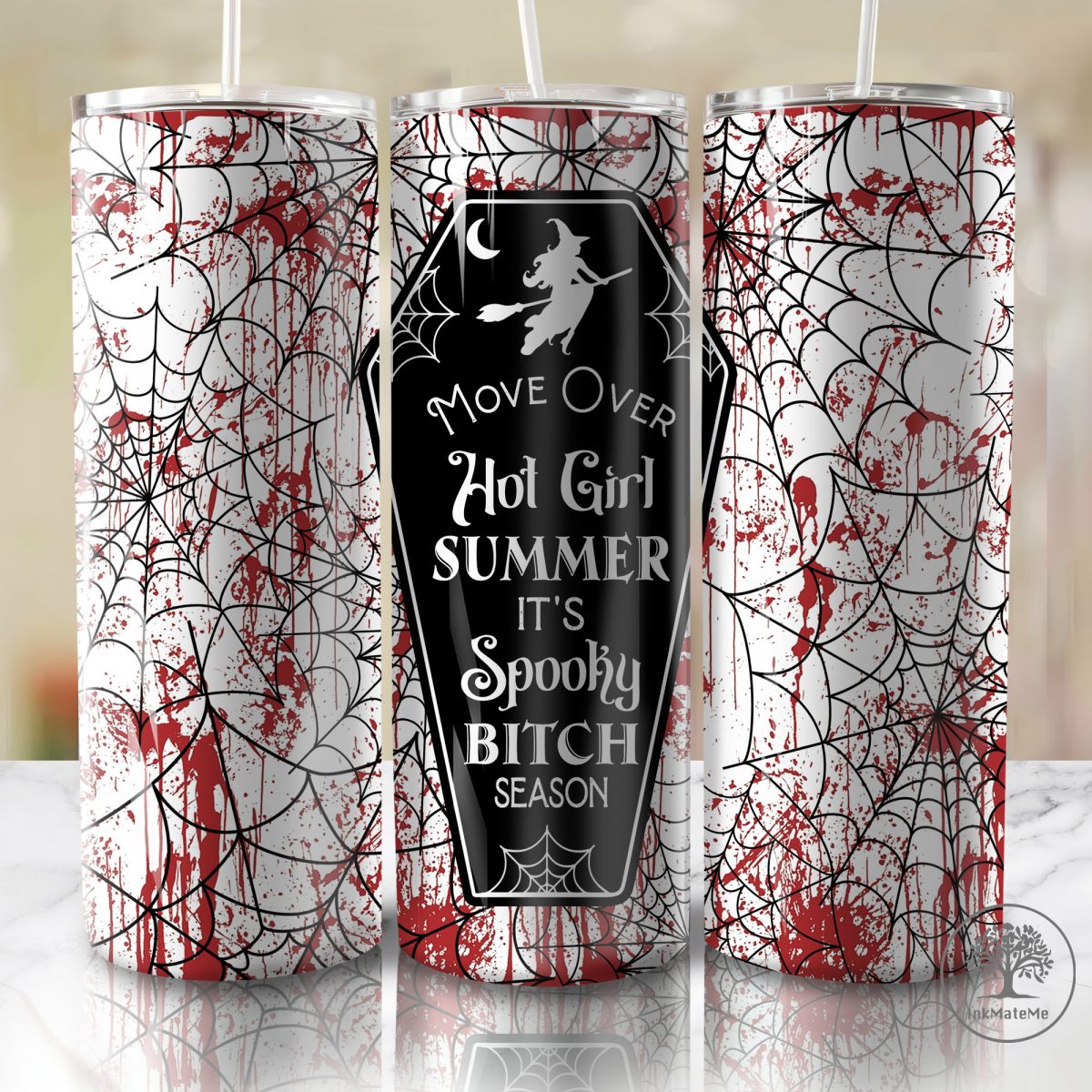 Move Over Hot Girl Summer It's Spooky B*tch Season 20oz Skinny Tumbler, Halloween Png, Thanksgiving 20oz Skinny Tumbler Wrap, Pumpkin Png