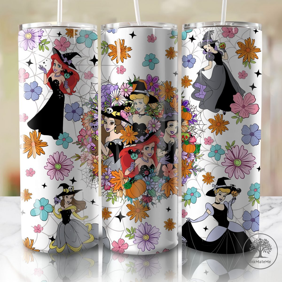 Halloween 20oz Skinny Tumbler Wrap Png, Flower Halloween Princess, Halloween Tumbler Png, Movie Killers Png, Witchs Hat Png,Spider Halloween