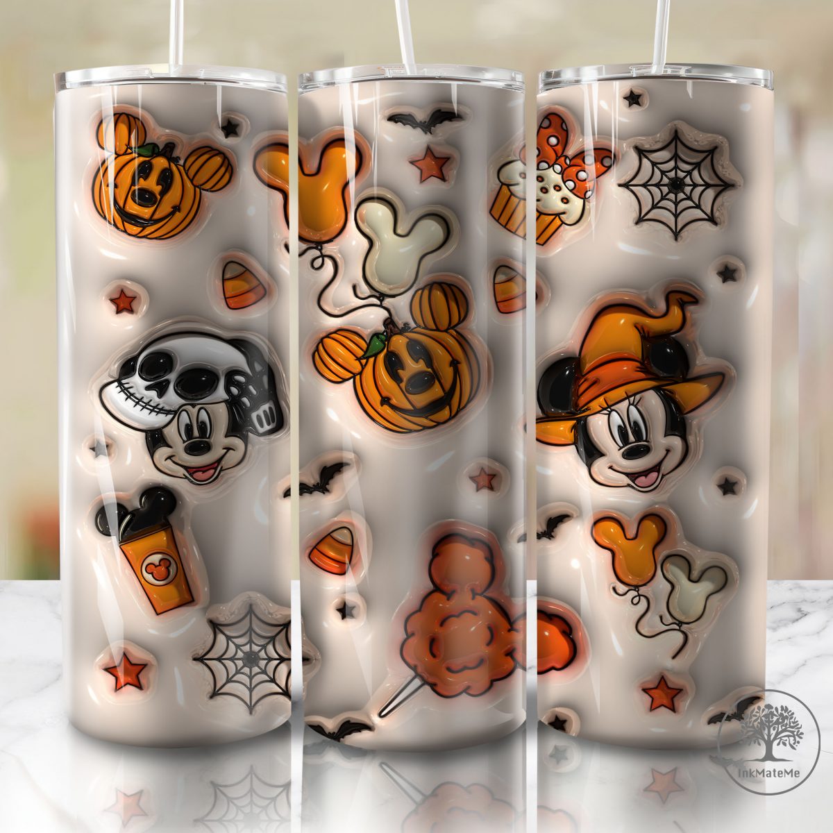 3D Inflated Halloween 20oz Skinny Tumbler Wrap Png, Spooky Season, Halloween Mouse Head, Pumpkin Png, Halloween Tumbler, Drink And Food Png