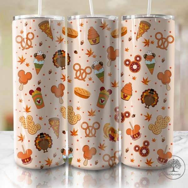 Fall Autumn Thanksgiving 20oz Skinny Tumbler Wrap Png, Autumn Leaf Png, Food And Snack Png, Happy Thanksgiving 20oz Tumbler Png