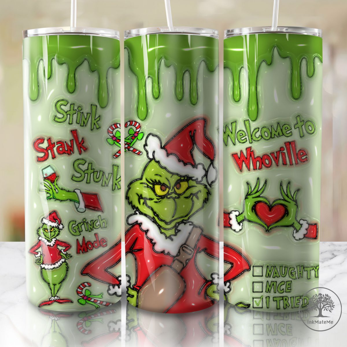 3D Inflated Christmas 20 Oz Skinny Tumbler Png, Santa Claus Png, Christmas 20oz Tumbler Wrap, Funny Christmas Movies Png, Merry Xmas Png