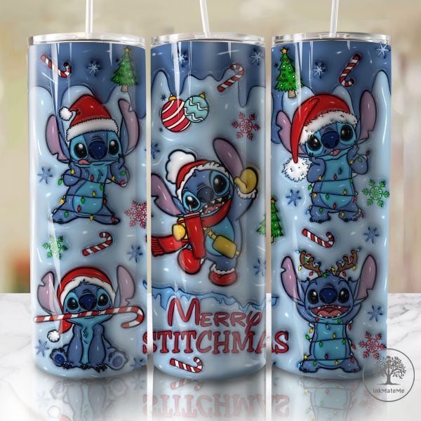 3D Inflated Christmas 20 Oz Skinny Tumbler Png, Santa Hat Png, Xmas Holiday, Christmas Cartoon 20oz Tumbler Wrap, Drip Christmas Sublimation