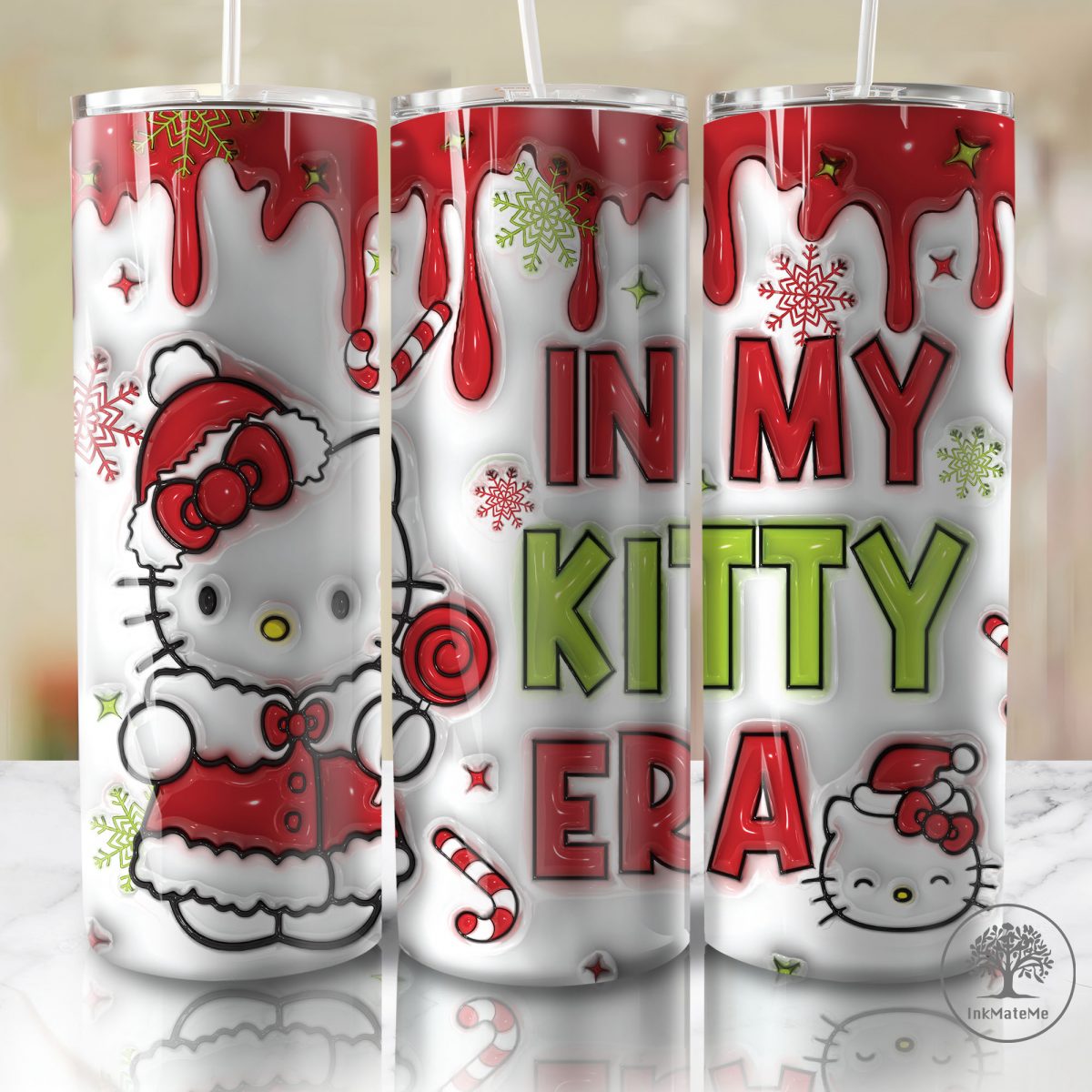 3D Inflated Christmas 20oz Skinny Tumbler Png, Cat Png, Merry Christmas 3D Puff Tumbler, Christmas Movies Png,Cartoon Xmas 20oz Tumbler Wrap