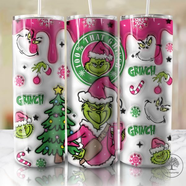 3D Inflated Christmas Movies 20oz Skinny Tumbler Png, 3D Puffy Pink Christmas Tumbler, Xmas Holiday, Santa Hat, Christmas 20oz Tumbler Wrap