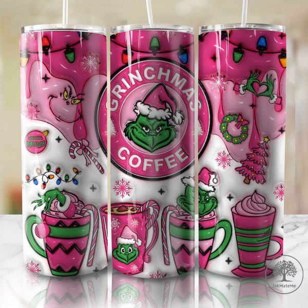 3D Inflated Pink Christmas Tumbler Wrap, Holiday Xmas, Santa Hat, 3D Puff Christmas Coffee Tumbler, Christmas Movie 20oz Skinny Tumbler Png