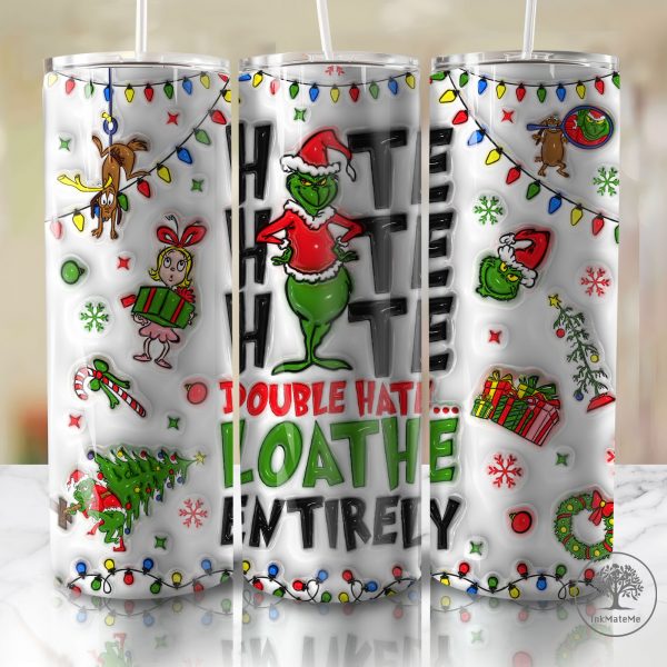 3D Inflated Christmas Tumbler Wrap, Merry Christmas, Mean Green Guy Christmas 20 oz Skinny Tumbler, Christmas Vibes Png, Xmas Holiday Png