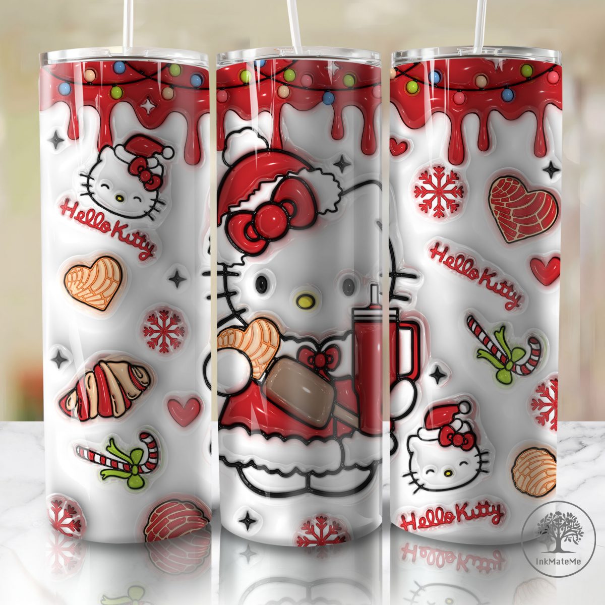 3D Inflated Cafecito Y Chisme Tumbler Wrap PNG, Xmas Conchas Mexicanas, Cat Png, 3D Puff Pan Dulce 20oz Tumbler, Christmas Movies Png