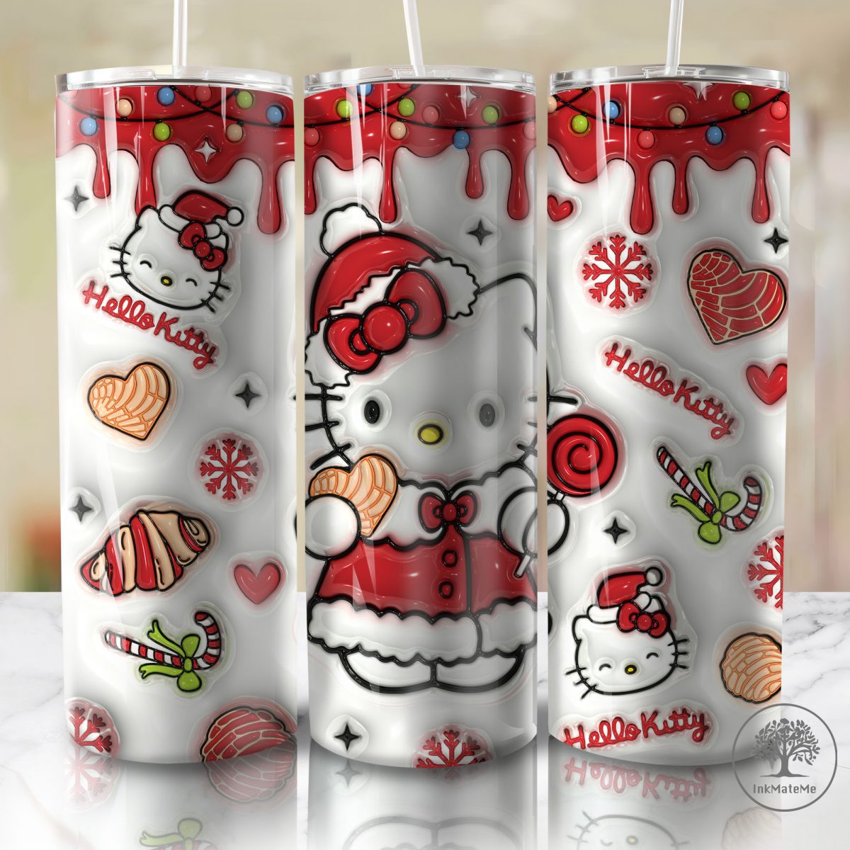 3D Inflated Cafecito Y Chisme 20oz Skinny Tumbler Png, Xmas Conchas Mexicanas, Cat Png, Christmas Movies Png, 3D Puff Pan Dulce 20oz Tumbler