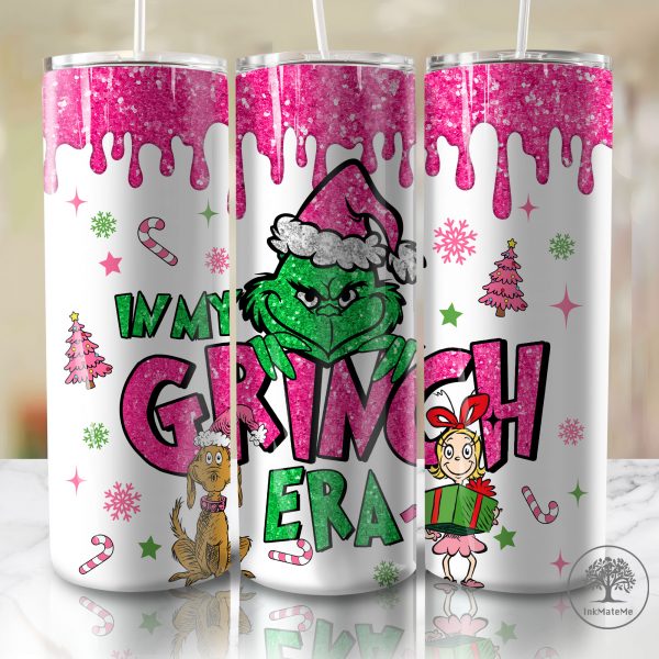 Pink Glitter Christmas 20 oz Skinny Tumbler Png, Christmas Movies Png, Pink Faux Sequin 20oz Tumbler Wrap, Pink Christmas Png, Santa Claus