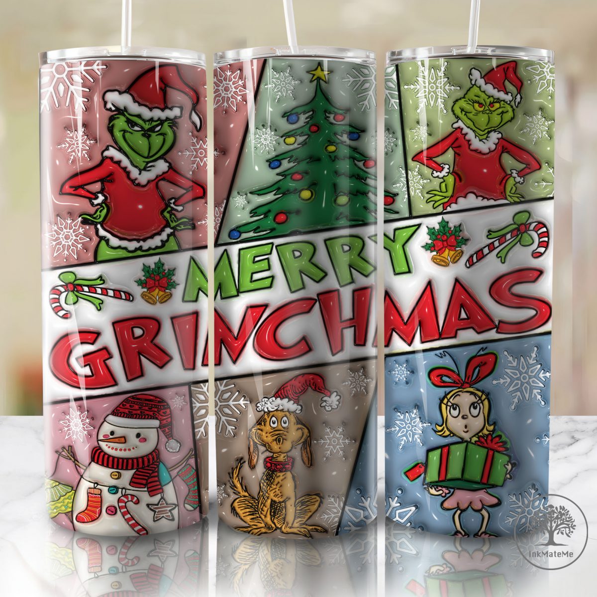 3D Inflated Christmas 20 Oz Skinny Tumbler Png, Santa Claus Png, Christmas 20oz Tumbler Wrap, Funny Christmas Movies Png, Merry Xmas Png