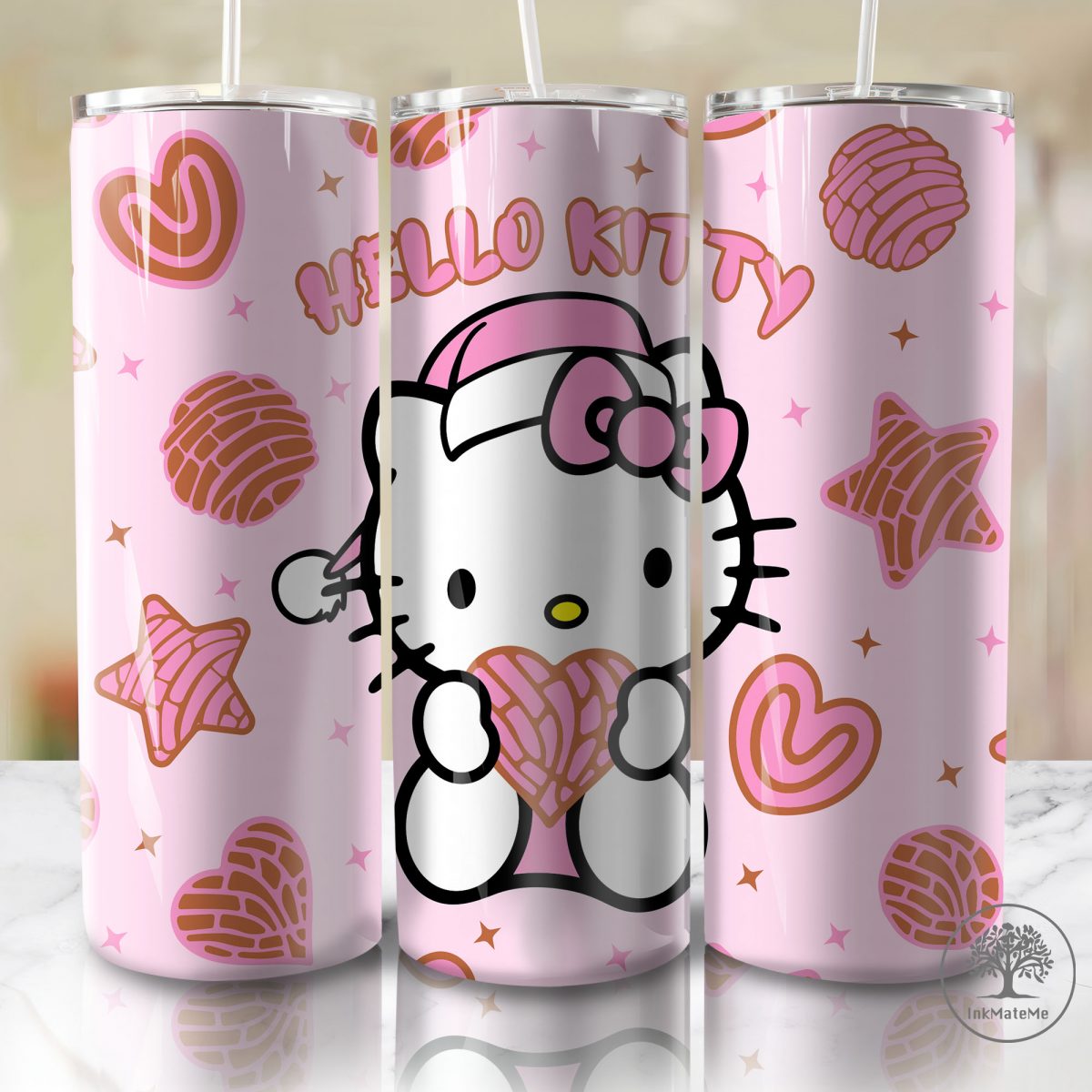 3D Inflated Pink Christmas Tumbler Wrap Png, Cat Png, Christmas Movies Png, Cartoon 20 oz Wrap Tumbler, Christmas Ginger Bread 3D