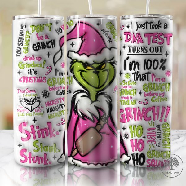 3D Inflated Christmas 20 Oz Skinny Tumbler Png, Pink Christmas Movies Png, Coffee Lover, Pink Xmas Holiday Png, Christmas 20oz Tumbler Wrap