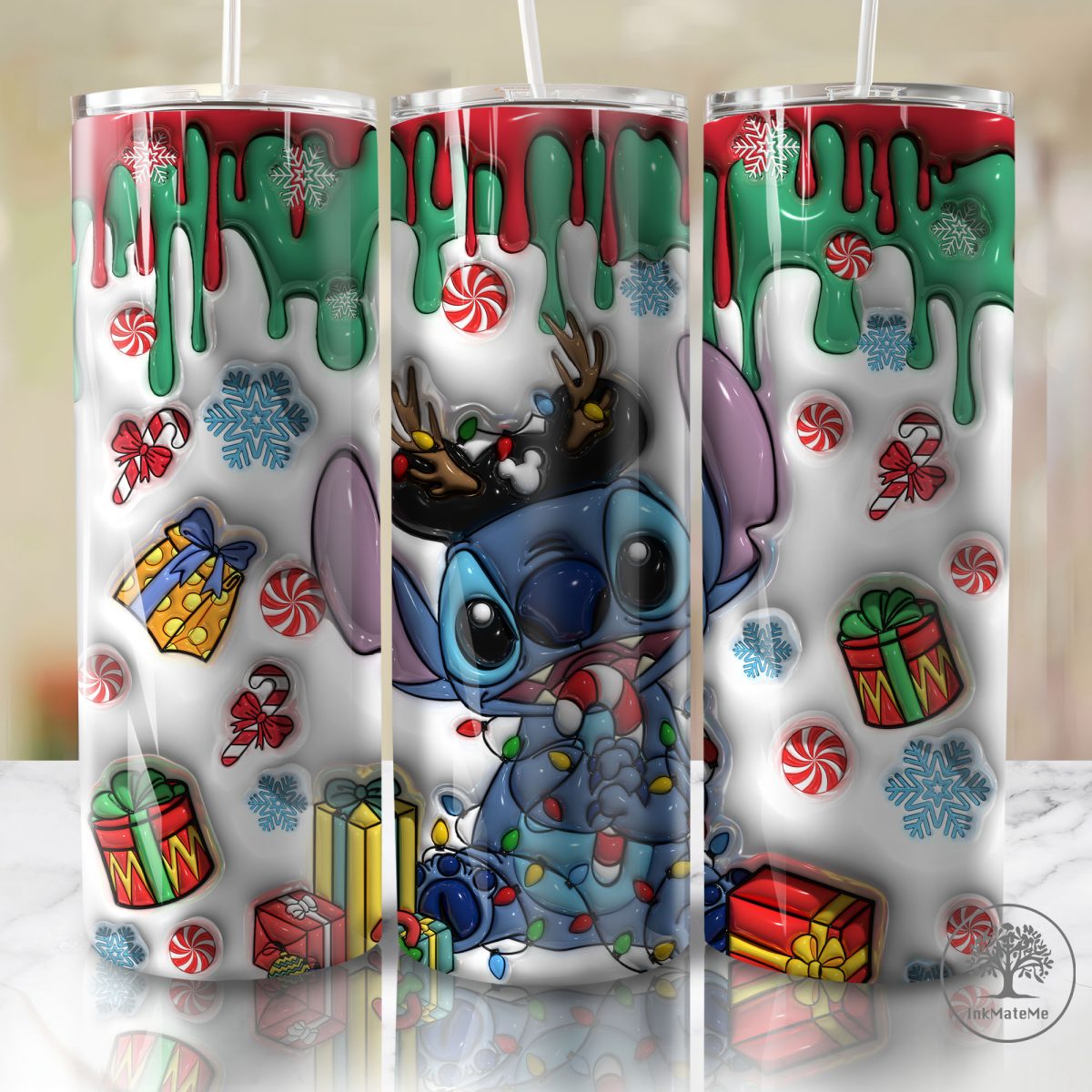 3D Inflated Merry Christmas 20oz Skinny Tumbler Png, Christmas Character Tumbler Wrap Png, Xmas Holiday Png, Christmas Vibes, Santa Hat Png