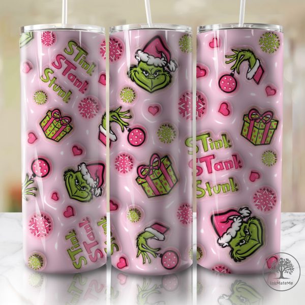 3D Inflated Christmas Stealer 20 Oz Skinny Tumbler Png, Christmas Coffee Lover, Xmas Holiday Png, Pink Christmas Movies 20oz Tumbler Wrap