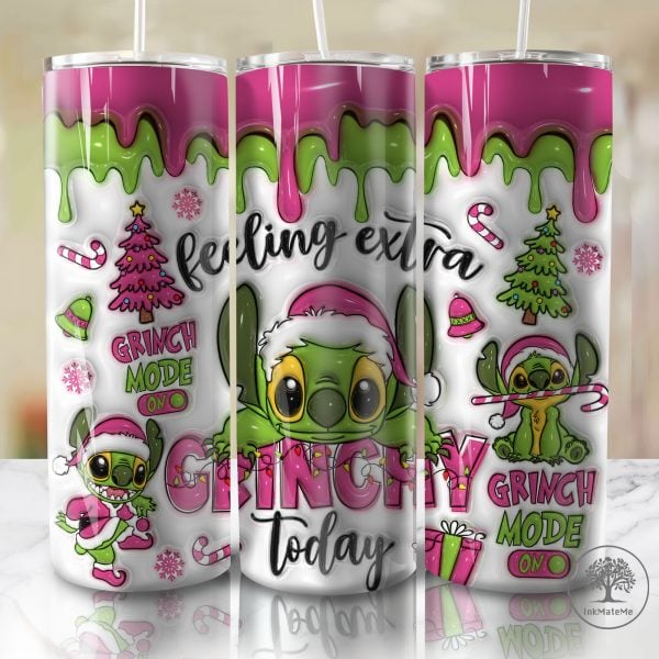 3D Inflated Christmas 20 Oz Skinny Tumbler Png, Pink Christmas 20oz Tumbler Wrap, Pink Xmas Holiday Png, Christmas Movies Png, Santa Hat Png