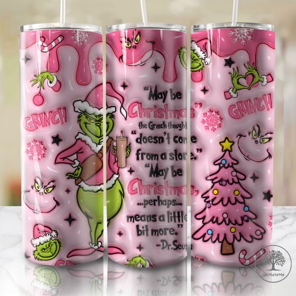 3D Inflated Christmas 20oz Skinny Tumbler Png, Puffy Pink Christmas Movies Png, Xmas Holiday Png, Santa Hat Png, Christmas 20oz Tumbler Wrap