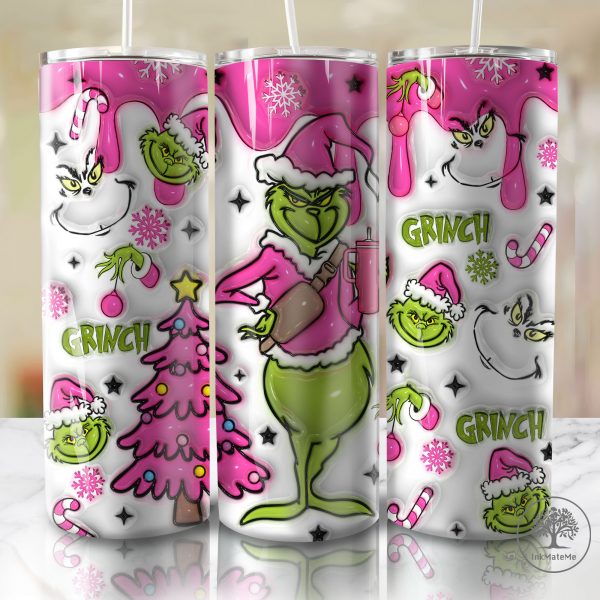 3D Inflated Christmas Movie Tumbler Wrap, Stole Christmas Tumbler, Christmas Pink 20oz Skinny Tumbler, Pink Xmas, Holiday Png, Santa Hat Png