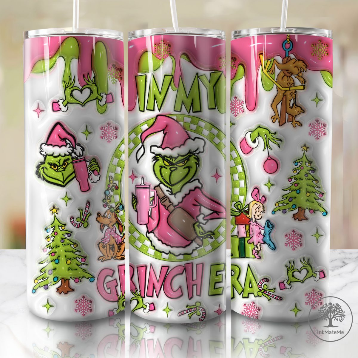 3D Inflated In My Era Png, Pink Christmas 20 Oz Skinny Tumbler Png, Santa Claus Png, Christmas 20oz Tumbler Wrap, Christmas Movies Png