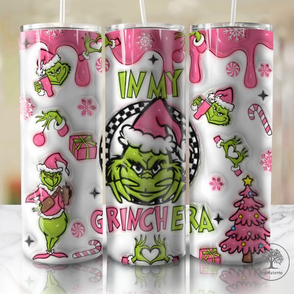 3D Inflated In My Era Tumbler, Pink Christmas 20 Oz Skinny Tumbler Png, Christmas Movies Png, Santa Claus Png, Christmas 20oz Tumbler Wrap