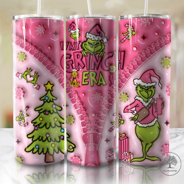 3D Inflated In My Era Png, Pink Christmas 20 Oz Skinny Tumbler Png, Santa Claus Png, Christmas Movies Png, Christmas 20oz Tumbler Wrap