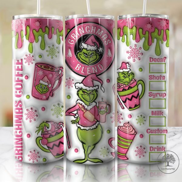 3D Inflated Christmas 20 Oz Skinny Tumbler Png, Pink Xmas Holiday Png, Pink Christmas Movies Png, Coffee Lover, Christmas 20oz Tumbler Wrap