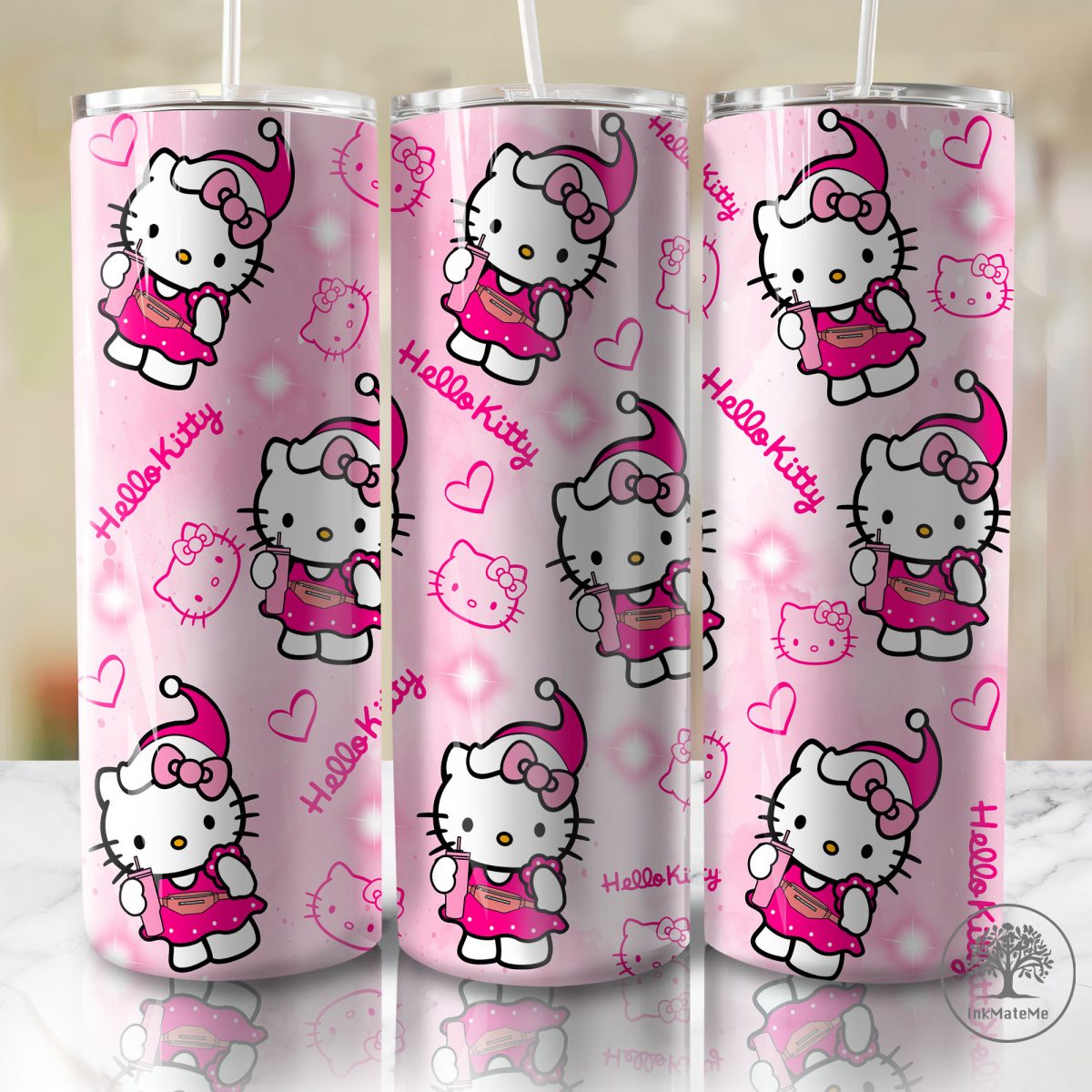 3D Inflated Pink Christmas Tumbler Wrap Png, Cat Png, Christmas Movies Png, Cartoon 20 oz Wrap Tumbler, Christmas Ginger Bread 3D