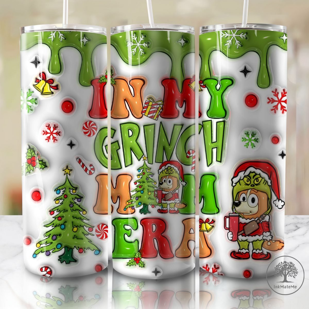 3D Inflated In My Mom Era 20oz Skinny Tumbler Png, Blue Dog Tumbler Wrap, Puff Christmas 20oz Tumbler, Christmas Movies Png, Family Xmas png