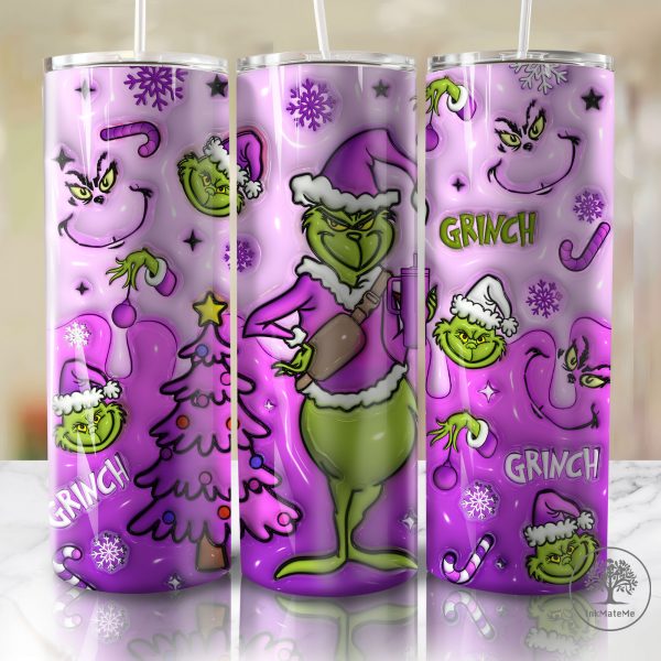 3D Inflated Purple Christmas 20 Oz Skinny Tumbler Png, Santa Claus Png, Christmas 20oz Tumbler Wrap, Christmas Movies, Purple Xmas Holiday