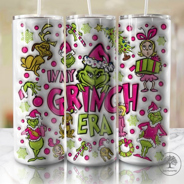 3D Inflated In My Era Christmas 20 Oz Skinny Tumbler Png, Christmas Vibes 20oz Tumbler Wrap, Pink Christmas Movies Png, Pink Xmas Holiday