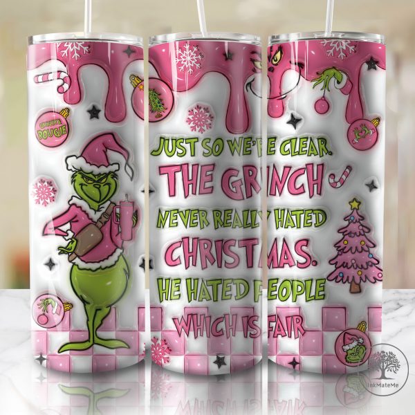 3D Inflated Checked Christmas 20 Oz Skinny Tumbler Png, Holiday Xmas, Santa Cluas, Christmas Movies Png, Pink Christmas 20oz Tumbler Wrap