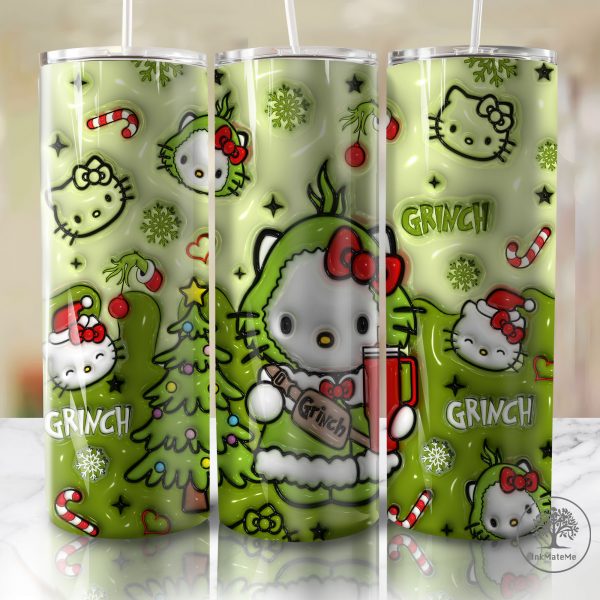 3D Inflated Pink Christmas Tumbler Wrap Png, Cat Png, Christmas Movies Png, Cartoon 20 oz Wrap Tumbler, Christmas Ginger Bread 3D