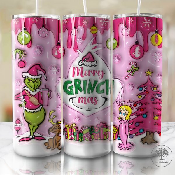 3D Inflated Christmas 20 Oz Skinny Tumbler Png, Pink Xmas Holiday Png, Christmas 20oz Tumbler Wrap, Pink Christmas Movies Png, Coffee Lover