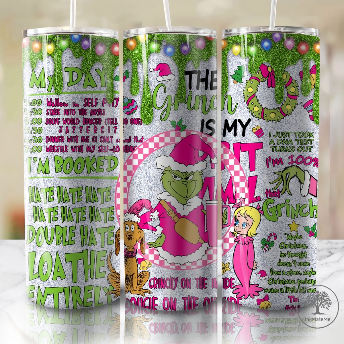 Glitter My Day I'm Booked 20 Oz Skinny Tumbler Png, Pink Christmas Movies Png, Faux Sequin 20oz Tumbler Wrap, Santa Hat, Pink Xmas Holiday