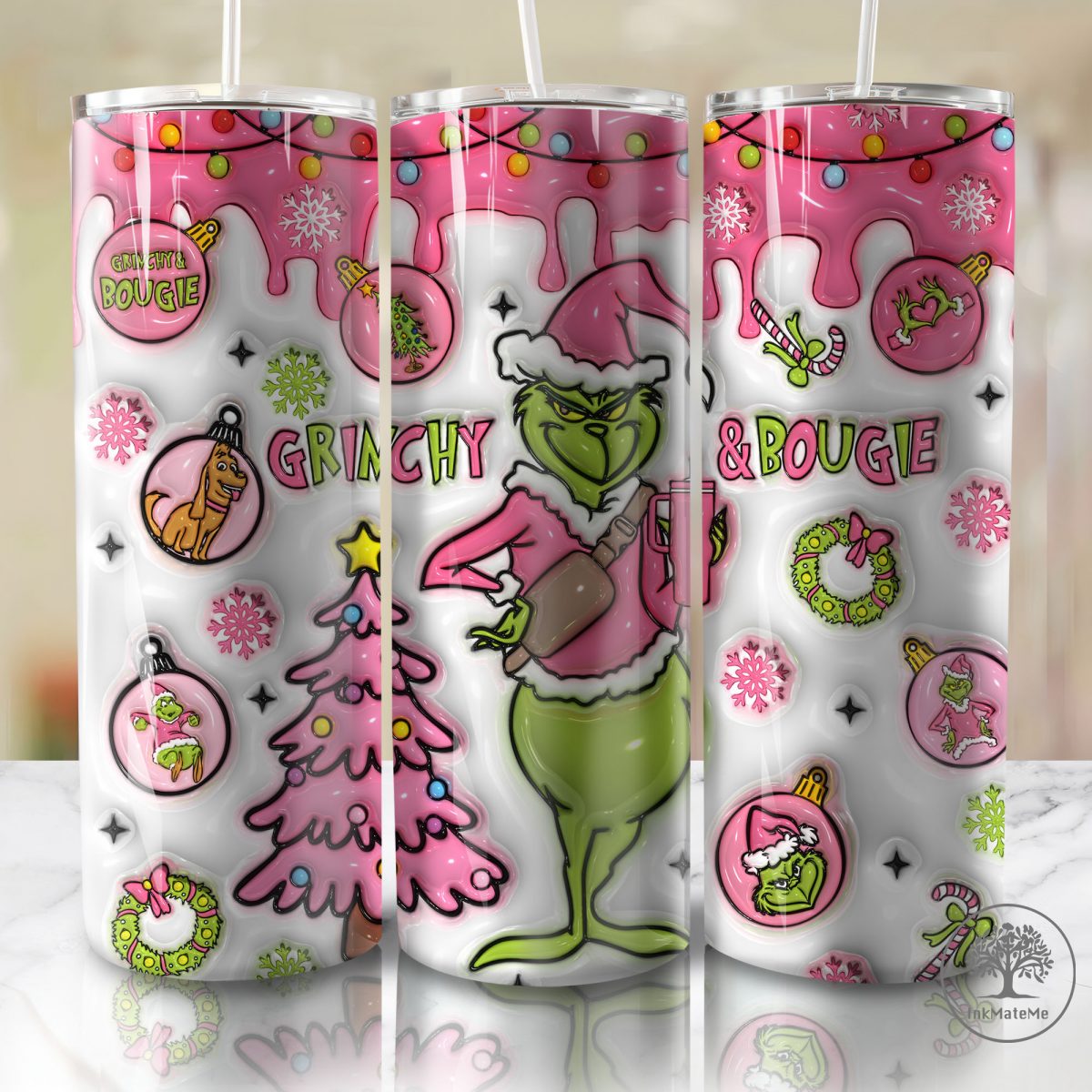 3D Inflated Christmas Movie Tumbler Wrap, Stole Christmas Tumbler, Santa Hat Png, Christmas Pink 20oz Skinny Tumbler, Pink Xmas, Holiday Png