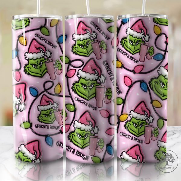 3D Inflated Christmas 20 Oz Skinny Tumbler Png, Pink Xmas Lights Png, Christmas 20oz Tumbler Wrap, Pink Christmas Movies Png, Coffee Lover