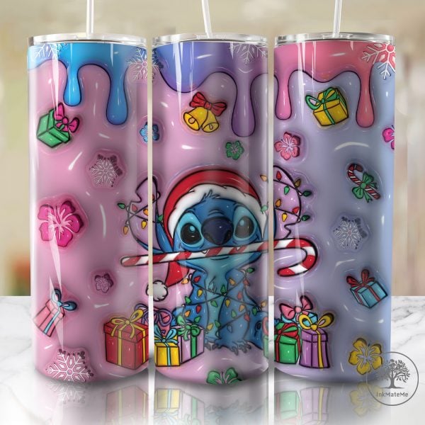 3D Inflated Christmas 20 Oz Skinny Tumbler Png, Santa Hat Png, Xmas Holiday, Christmas Cartoon 20oz Tumbler Wrap, Drip Christmas Sublimation